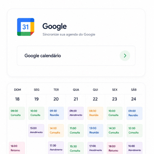 Sincronize sua agenda e evite conflitos de horário automaticamente.